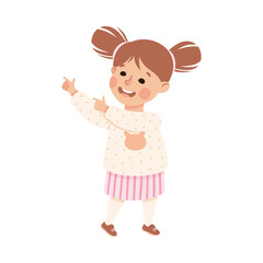 Canvas Print - Funny Little Girl Character Pointing at Something with Her Finger Vector Illustration