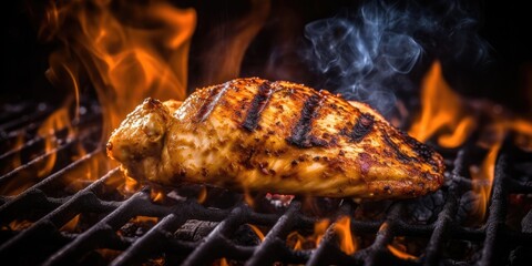 Wall Mural - Tasty grilled chicken on the grill. Ai generative.