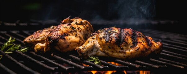 Wall Mural - Banner tasty grilled chicken on the grill. Ai generative.