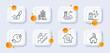 © blankstock - Charging time, Charging station and Skyscraper buildings line icons pack. 3d glass buttons with blurred circles. Home, Brush, Inspect web icon. Stairs, Lighthouse pictogram. Vector
