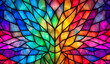 Bright multicolored stained glass window, abstract geometric background. AI generated