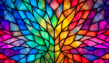 Bright Multicolored Stained Glass Window, Abstract Geometric Background. AI Generated