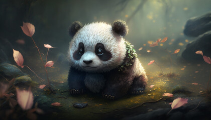 Cute adorable baby panda fantasy image Ai generated art