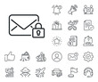 Private Message correspondence sign. Salaryman, gender equality and alert bell outline icons. Secure Mail line icon. E-mail symbol. Secure Mail line sign. Spy or profile placeholder icon. Vector