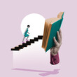 © svetazi - The woman climbs the stairs to the open book. Art collage.