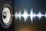 Fototapeta Góry - audio speaker and sound wave on dark background