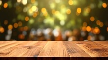 Empty Wooden Table Top With Blurred Background. Generative AI