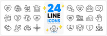 Icons Set Of Dating, Say Yes And Friends Couple Line Icons Pack For App With World Brand, Love, Friends Chat Thin Outline Icon. Hold Heart, Like Button, Love Him Pictogram. Wedding Rings. Vector