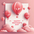 © Shahid - Banner with pink carnations on pink background with Happy Mother's day greeting. generated.Ai