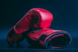© Artur Kiselev - two red boxing gloves lie on a black background, combat sport