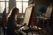 Art workshop classes, woman painter in art studio