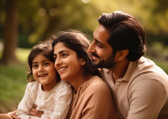 Ethnic Indian family enjoying nature together. Generative AI.