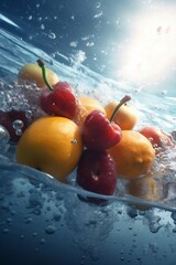  green strawberry fresh drop water fruit healthy background vitamin yellow food. Generative AI.