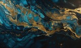 Fototapeta Do akwarium - Abstract paint background by deep blue and gold color with liquid fluid texture in luxury concept, generative AI