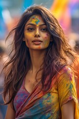 colorful and modern indian woman, fictional person created with generative ai