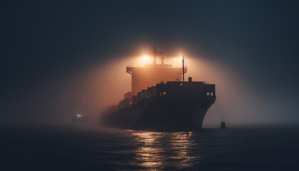 Sticker - Container ship carrying cargo at sunrise generated by AI