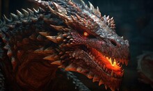 Red Fire Dragon Glowing Eyes, Generative AI