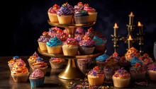 Multi Colored Cupcakes With Chocolate Icing And Decoration Generated By AI