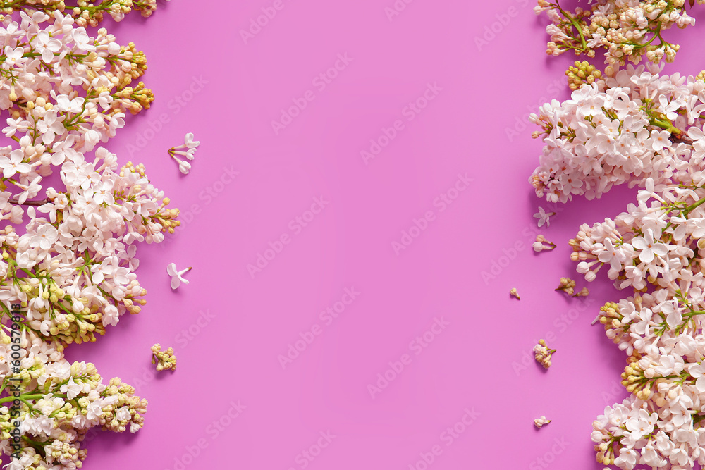 Blooming lilac flowers on pink background