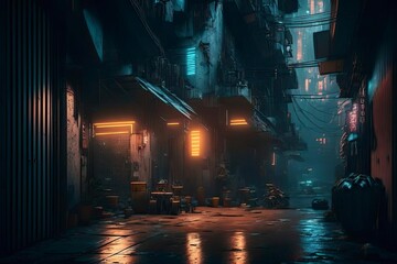 Night city street in cyberpunk style. Generative AI