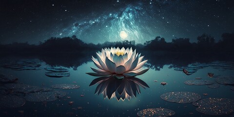 Zen lotus flower on water, meditation and spirituality concept, illustration generative ai