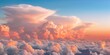 Beautiful pastel cloudscape. Fluffy clouds in the sky. Horizon from a plane. Weather and overcast dawn.	