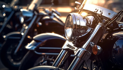 Canvas Print - Riding a metallic motorcycle, focus on speedometer, headlight shining bright generated by AI