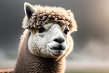 Very Beautiful Alpacas In The Fog And With Beautiful Lighting. Generative AI