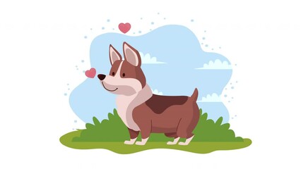 Canvas Print - cute corgi dog mascot animation