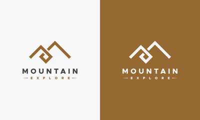 Simple Line Mountain vector logo in a modern style. Top of the mountain in the form of letter M