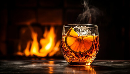 Sticker - A burning flame ignites the whiskey, creating a fiery drink generated by AI