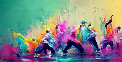 hip hop dance from drippy paint art, generated AI Technology