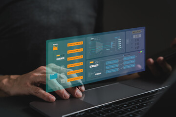 Wall Mural - engineer working with database for digital data design or cyberspace network and connection. informa