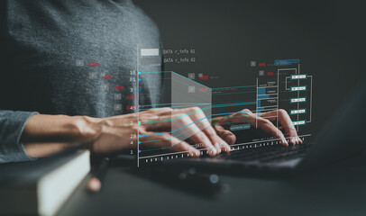 Wall Mural - engineer working with database for digital data design or cyberspace network and connection. informa
