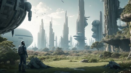 Wall Mural - futuristic city, sci-fi illustration