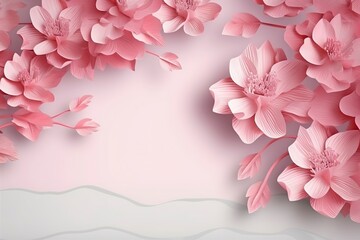 3d illustration mural wallpaper . pink flowers in light background for wall decorative, generate ai