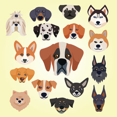 Wall Mural - purebred dogs faces icon set