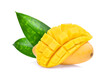 ripe mango with green leaf isolated, png file