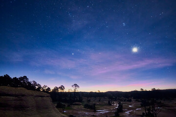 volcanic landsape in the night with planet venus in the sky, starry sky in mexiquillo durango 