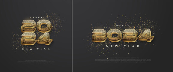 Happy New Year 2024 Luxury Rust Gold in black Background. Premium vector design for posters, banners, calendar and greetings.