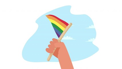 Sticker - hand with lgtbiq flag waving animation