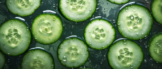 Wall Mural - Slices cucumber texture background top view