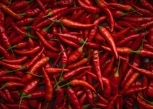 Red Chili Peppers Texture Background Top View