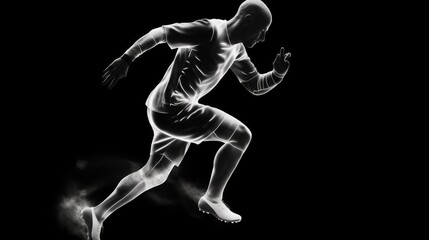  a black and white photo of a soccer player kicking a ball.  generative ai