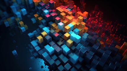 Abstract 3d rendering of cubes, Futuristic background, Network concept.Generative Ai