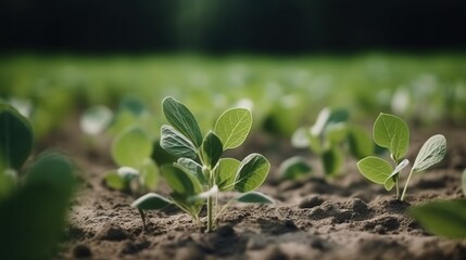 Wall Mural -  a group of small green plants growing in the dirt in a field.  generative ai