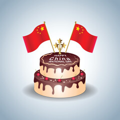Wall Mural - China National Day with a Cake .Vector Illustration