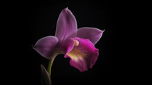 Pink Orchid Isolated On Black One Petal Of Orchid Night Photography