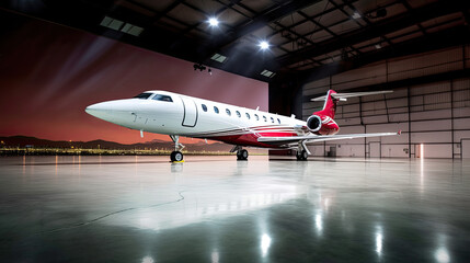 Wall Mural - Luxorious Business Jet in Hangar Generative AI