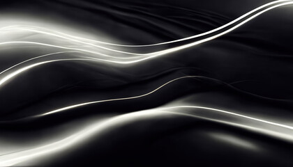 Glowing lines abstract background. Blur light curve. Defocused white smoke wave lines flow soft texture on dark black art illustration.